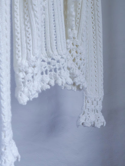 【sizeS】2000’s Crochet Trim Ramie Cotton Open Knit Cardigan