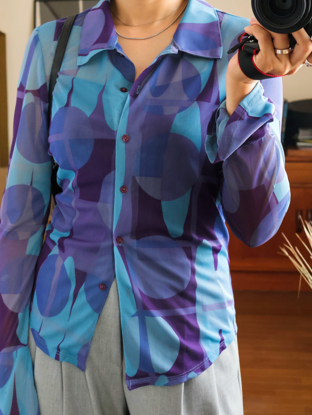 【sizeS-M】1990’s Art Printed Mesh Shirt