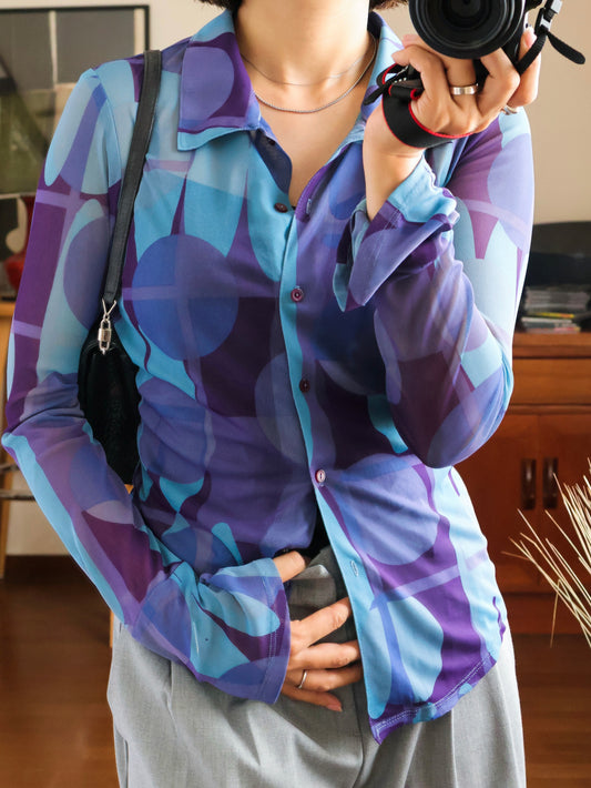 【sizeS-M】1990’s Art Printed Mesh Shirt