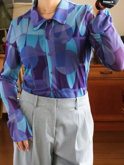 【sizeS-M】1990’s Art Printed Mesh Shirt