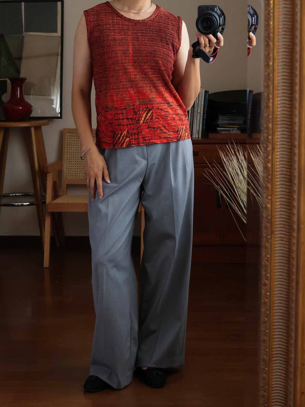 【sizeM】1990’s Pleat Textured Sleeveless Top