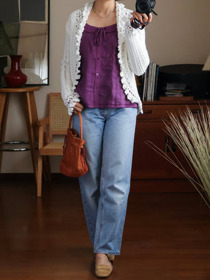【sizeS】2000’s Crochet Trim Ramie Cotton Open Knit Cardigan