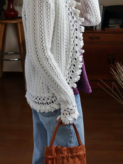 【sizeS】2000’s Crochet Trim Ramie Cotton Open Knit Cardigan