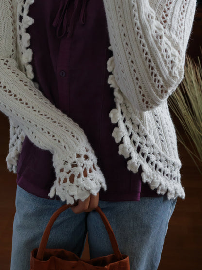 【sizeS】2000’s Crochet Trim Ramie Cotton Open Knit Cardigan
