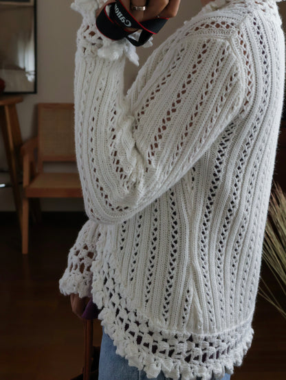 【sizeS】2000’s Crochet Trim Ramie Cotton Open Knit Cardigan