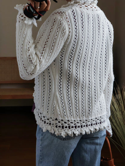 【sizeS】2000’s Crochet Trim Ramie Cotton Open Knit Cardigan