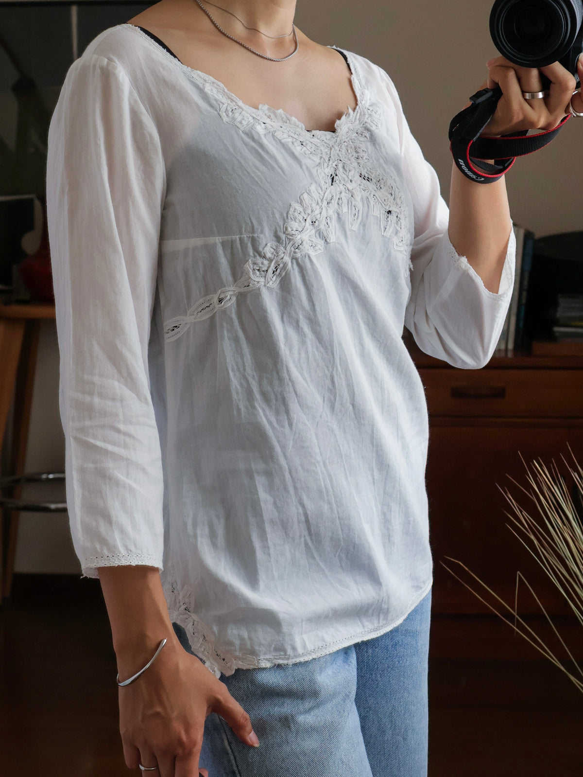 【sizeM】Lace Cotton Blouse