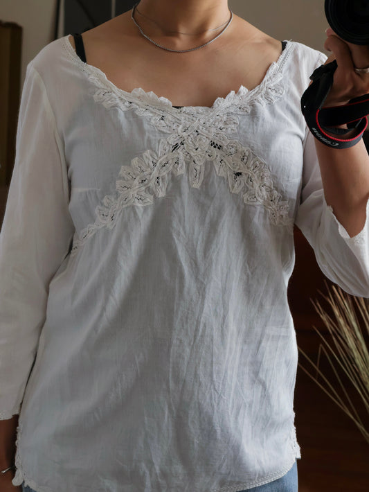 【sizeM】Lace Cotton Blouse