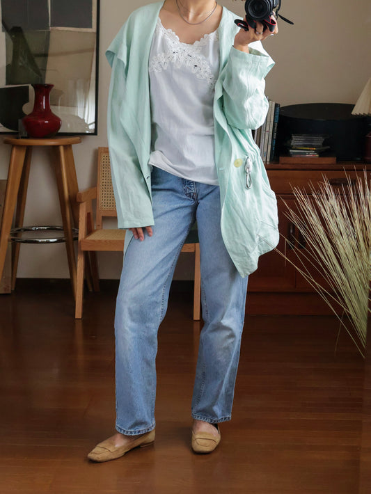 【sizeM】1980’s Linen-Viscose shawl collar Jacket(Made In Europe)
