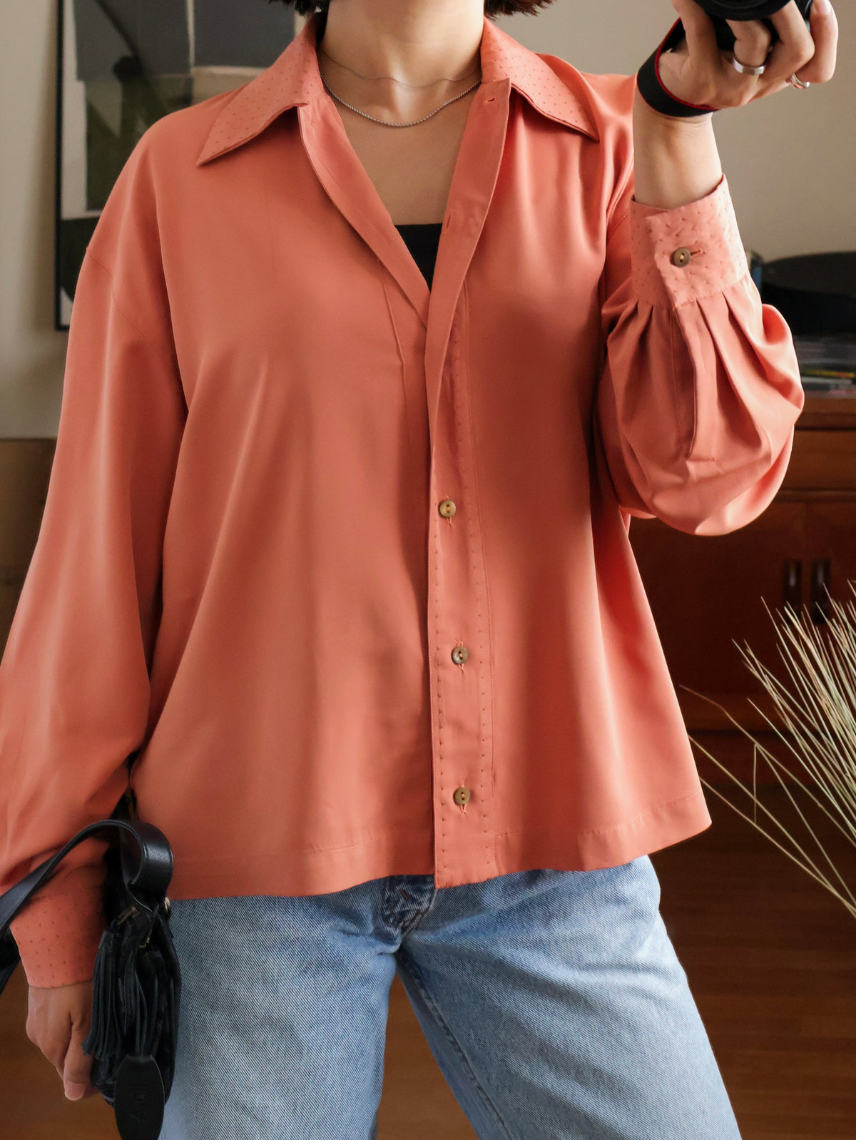 【sizeM】1970’s Dot-Accent Blouse