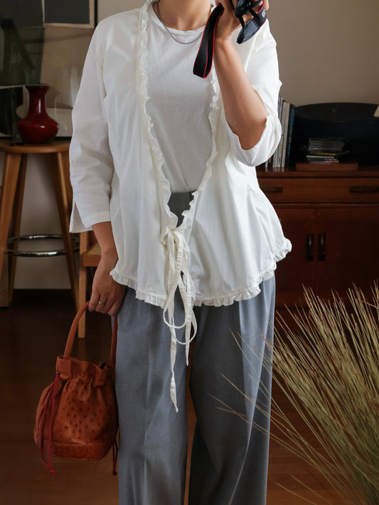 【sizeM】2000’s Ruffle Trim Cachecoeur Blouse