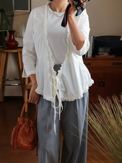 【sizeM】2000’s Ruffle Trim Cachecoeur Blouse