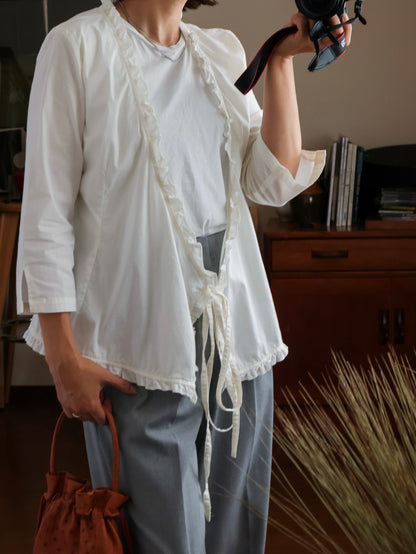 【sizeM】2000’s Ruffle Trim Cachecoeur Blouse