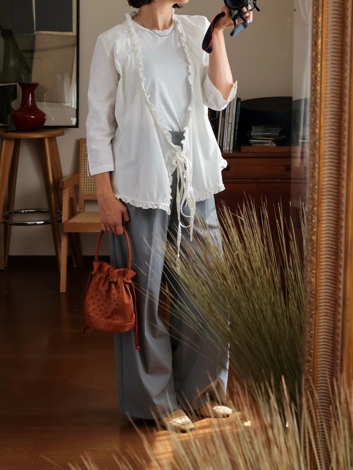 【sizeM】2000’s Ruffle Trim Cachecoeur Blouse