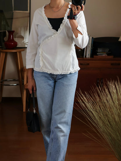 【sizeM】2000’s Ruffle Trim Cachecoeur Blouse