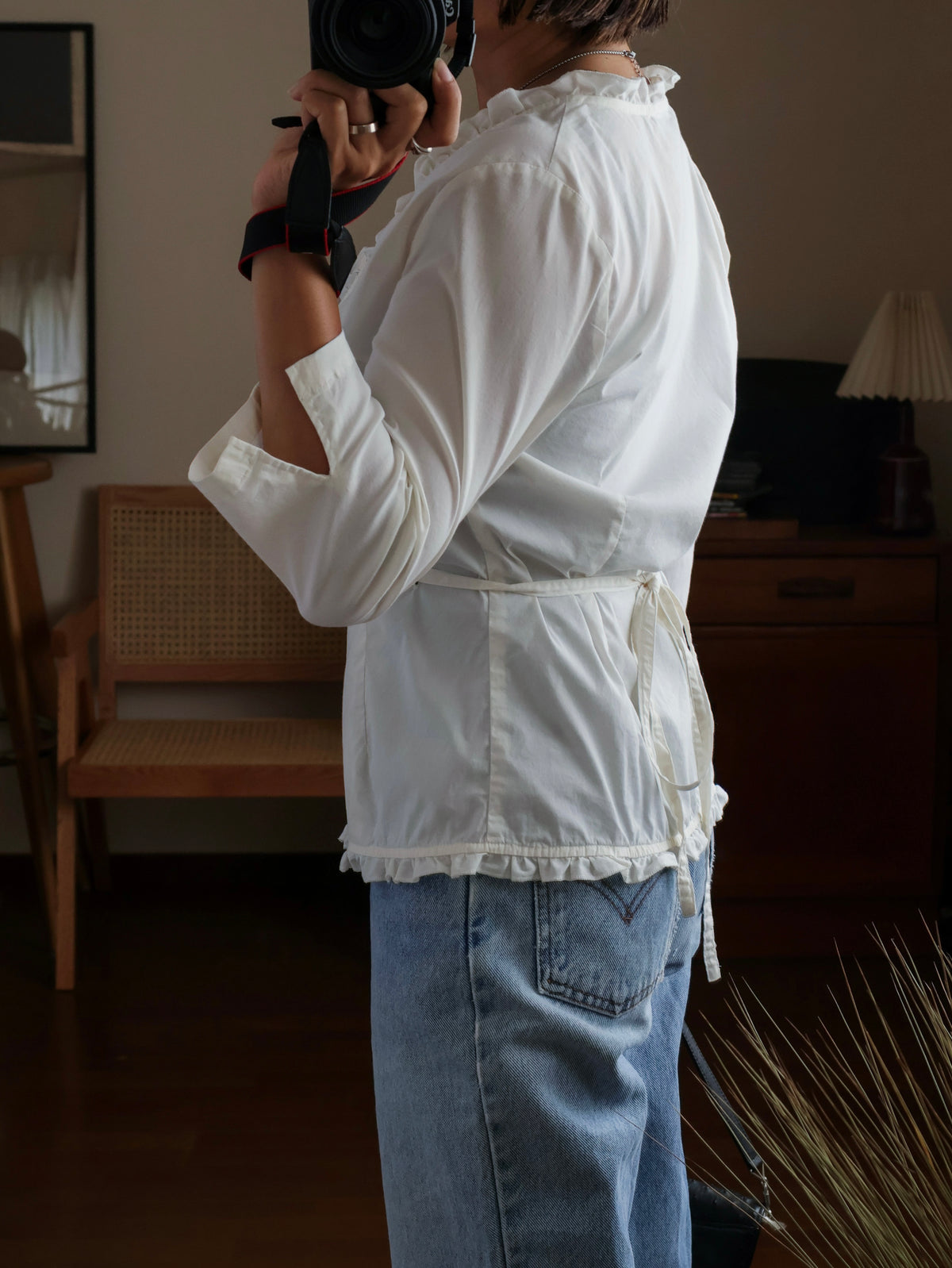 【sizeM】2000’s Ruffle Trim Cachecoeur Blouse