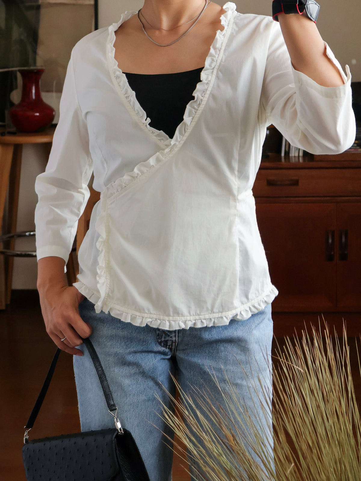 【sizeM】2000’s Ruffle Trim Cachecoeur Blouse
