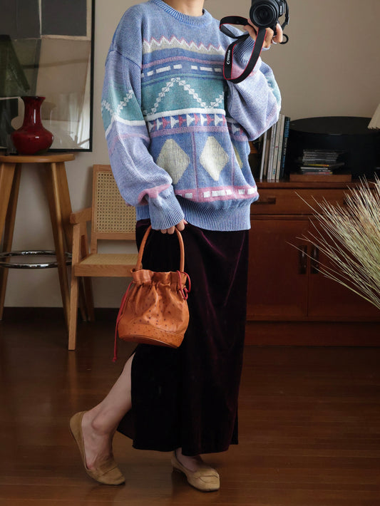 【sizeL-LL】1990’s Geometric Pattern Ramie Cotton Sweater