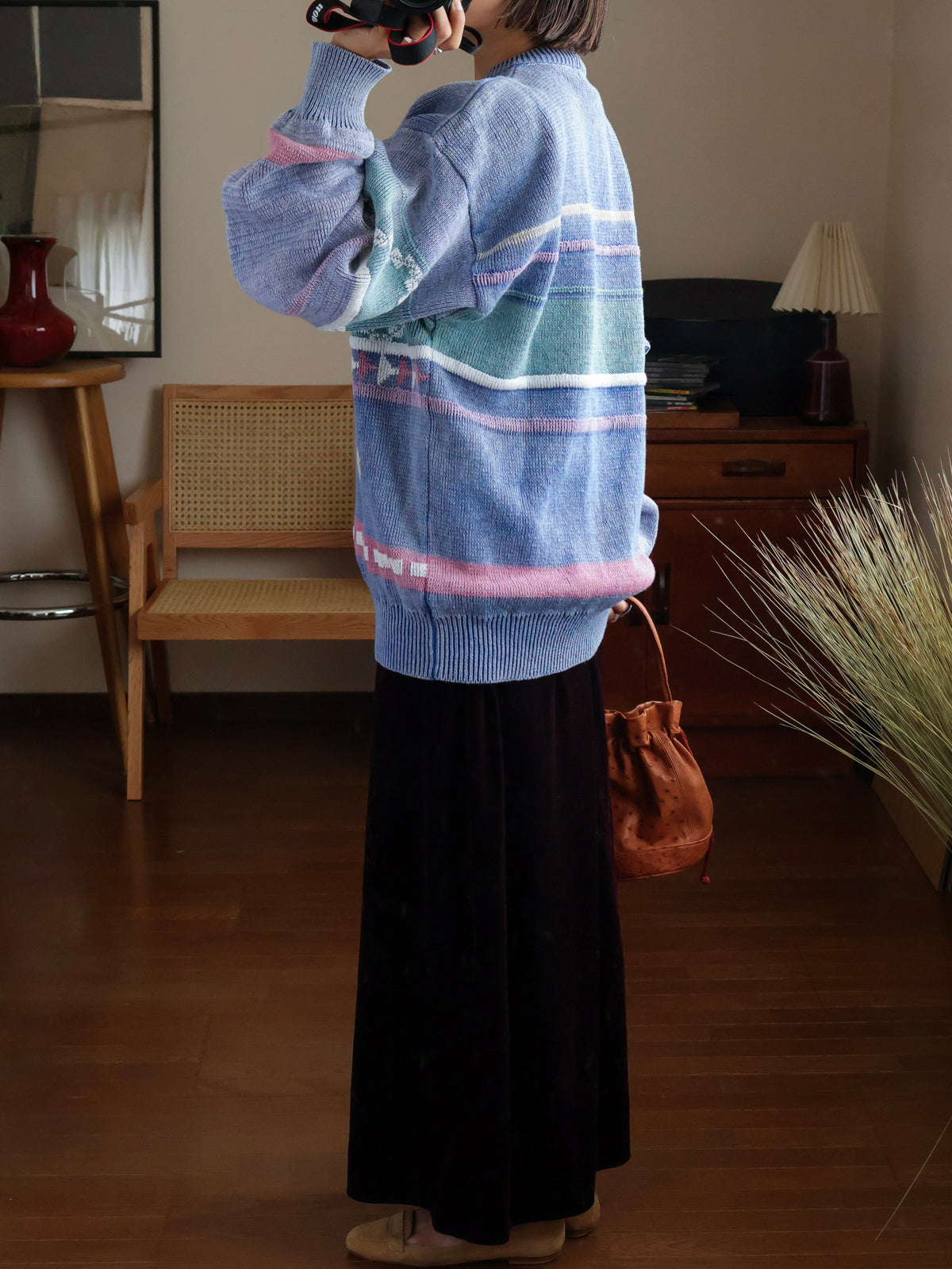 【sizeL-LL】1990’s Geometric Pattern Ramie Cotton Sweater