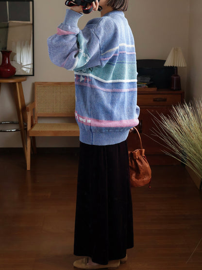 【sizeL-LL】1990’s Geometric Pattern Ramie Cotton Sweater