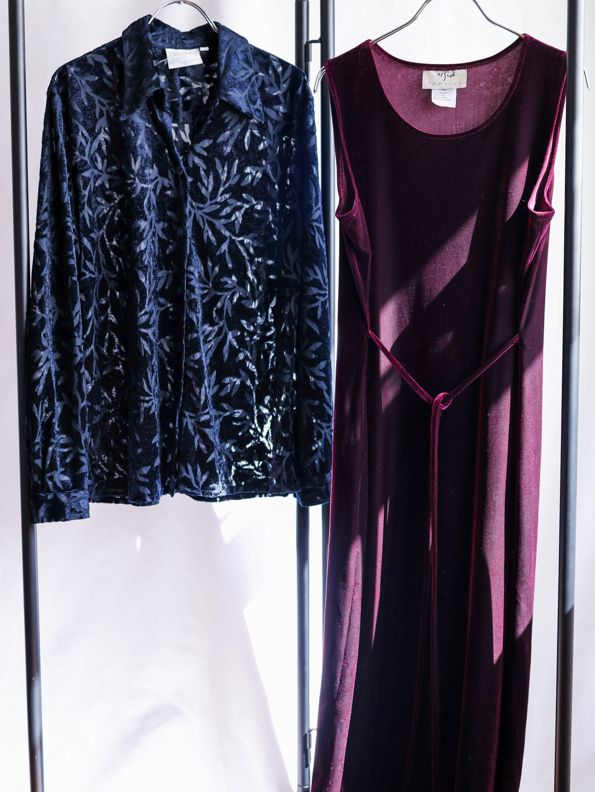 【sizeXL】1990’s Sheer Velvet Leaf Pattern Shirt