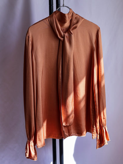 【sizeM】1990’s Viscose Bow Tie Blouse（Made In Italy）