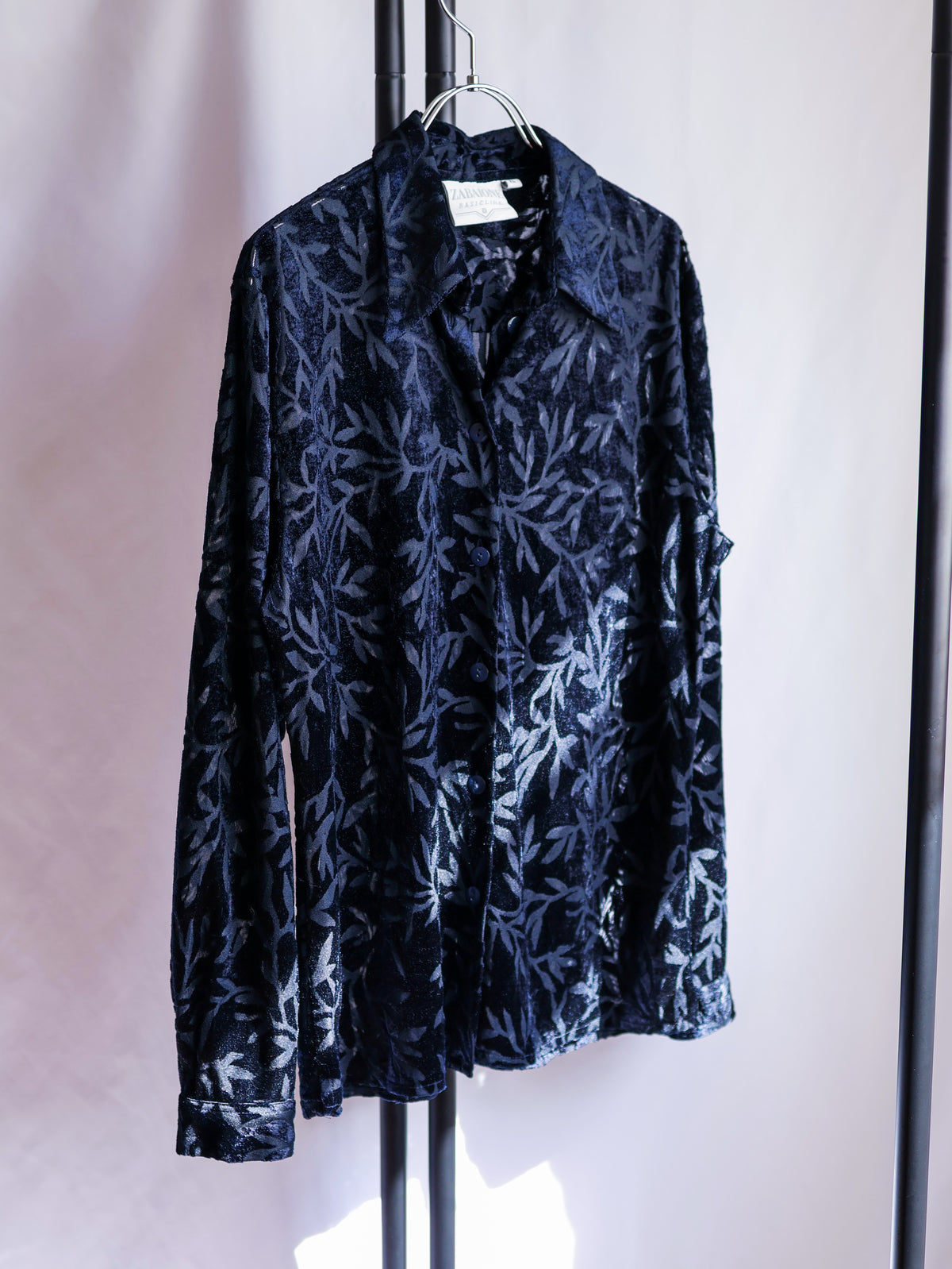 【sizeXL】1990’s Sheer Velvet Leaf Pattern Shirt