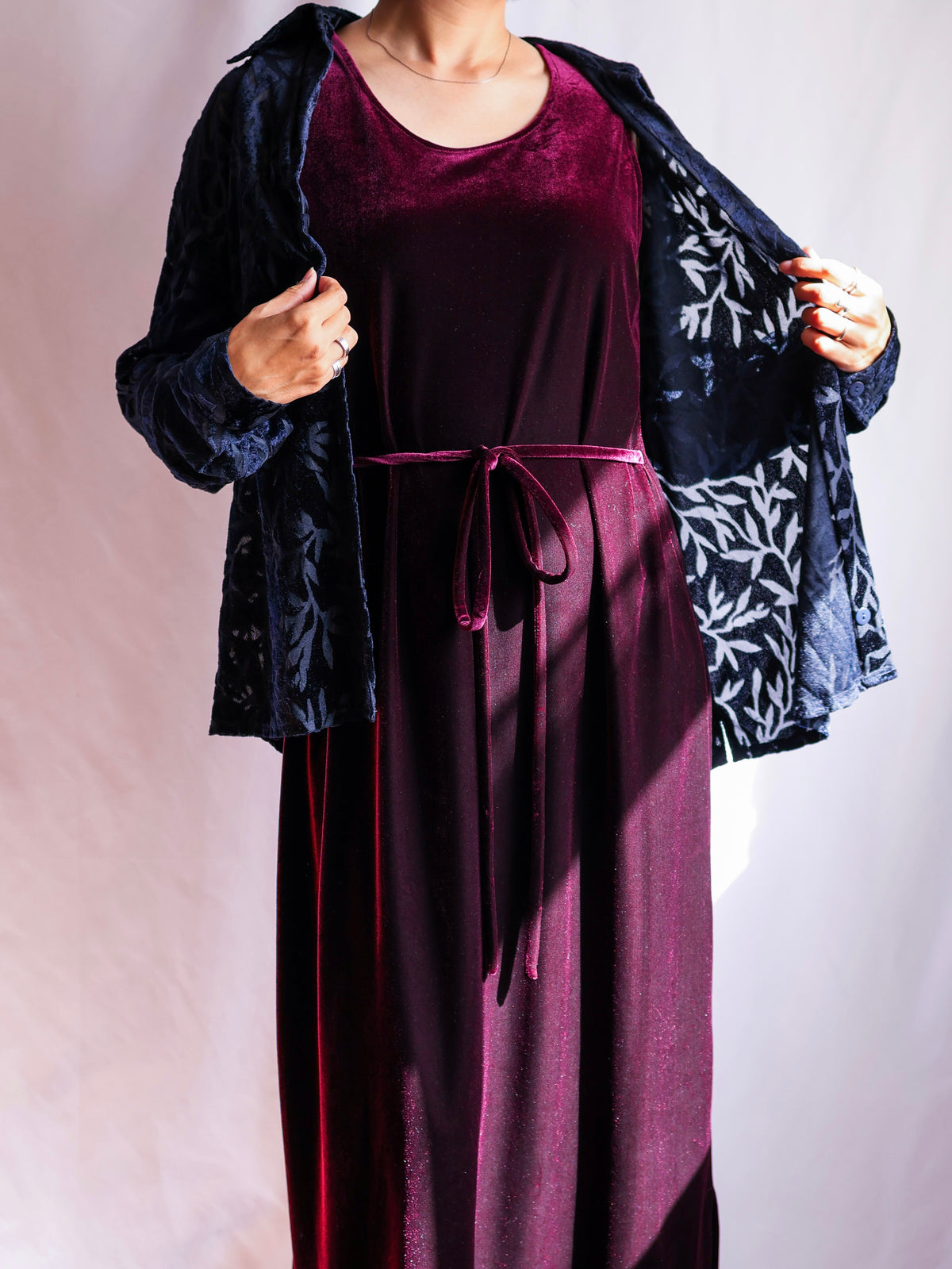 【sizeXL】1990’s Sheer Velvet Leaf Pattern Shirt