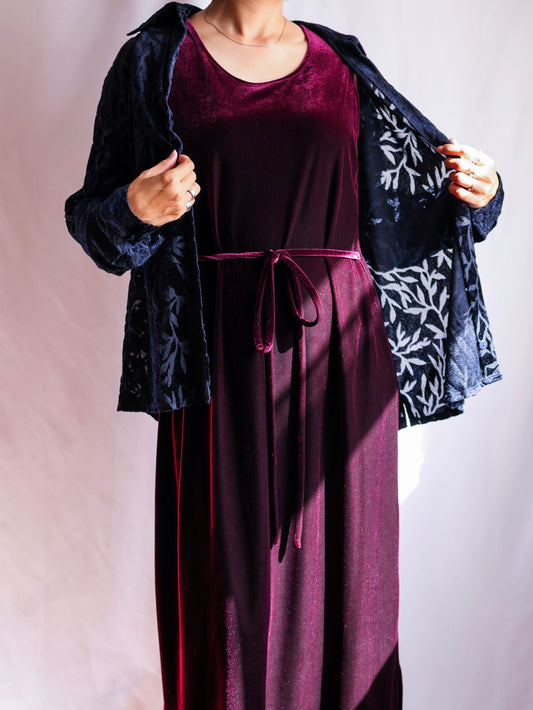 【sizeXL】1990’s Sheer Velvet Leaf Pattern Shirt