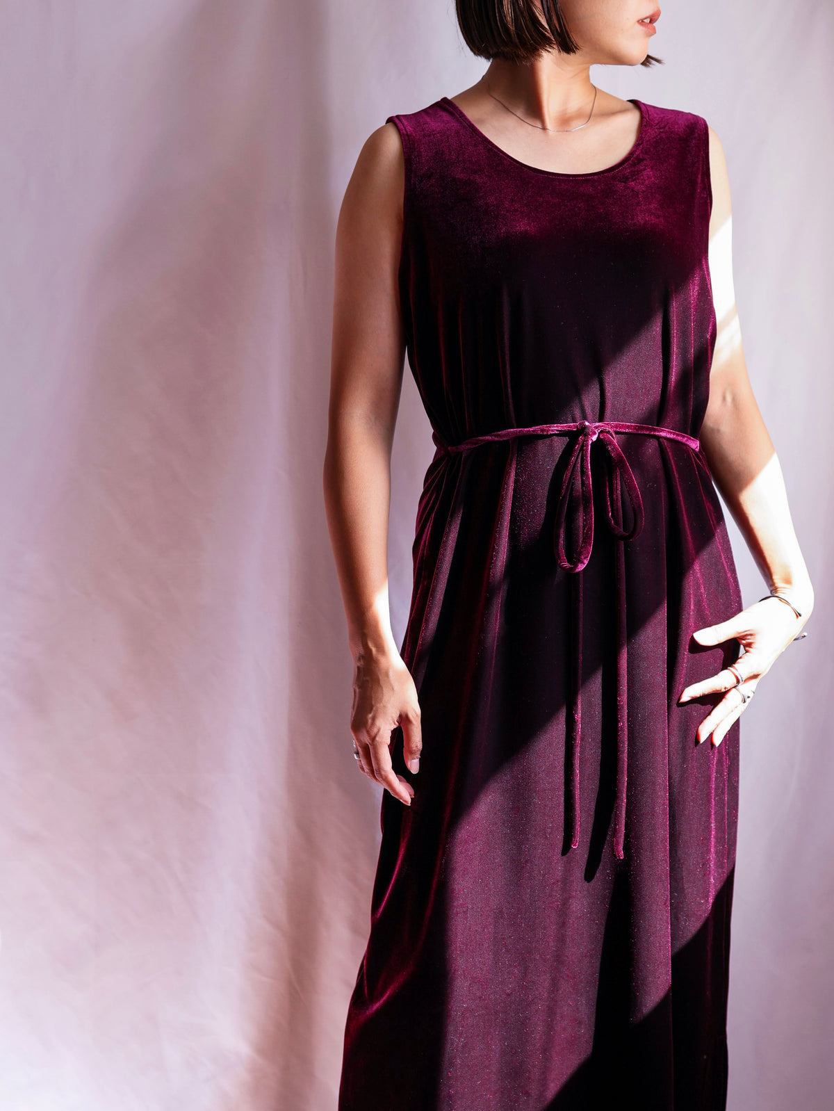 【sizeM-L】1990’s Velvet Stretch Sleeveless Long Dress