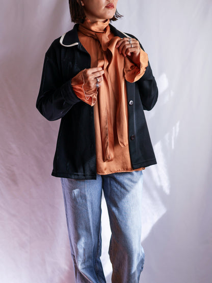 【sizeM】1990’s Viscose Bow Tie Blouse（Made In Italy）