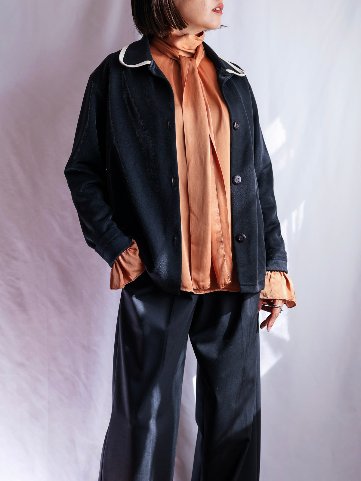 【sizeXL】1980’s Piping Round Collar Jersey Jacket