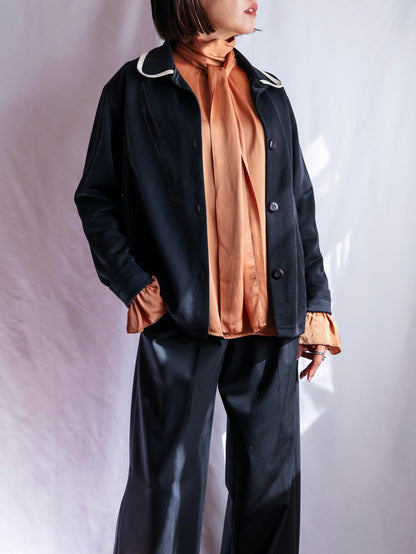 【sizeXL】1980’s Piping Round Collar Jersey Jacket
