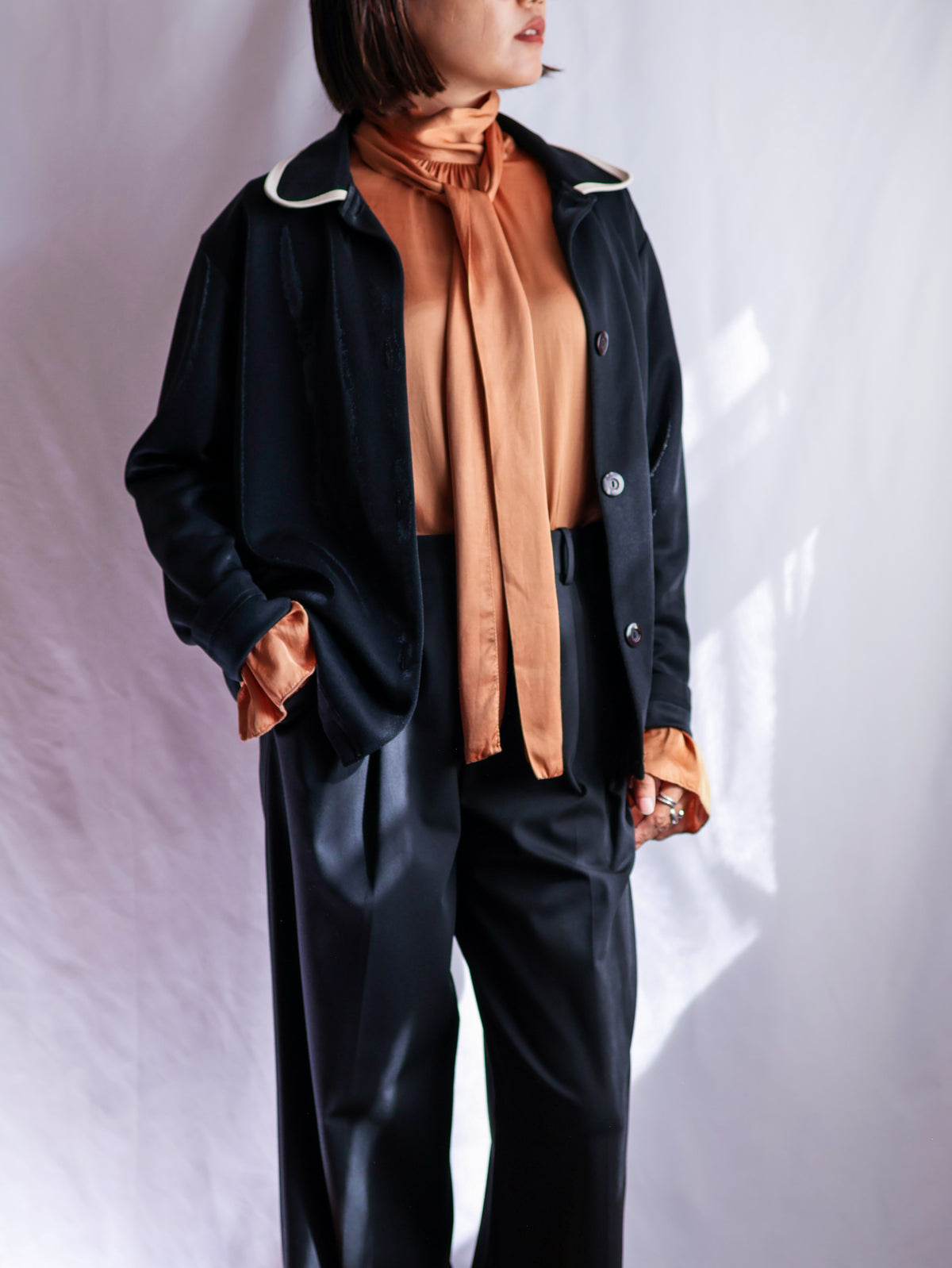 【sizeXL】1980’s Piping Round Collar Jersey Jacket