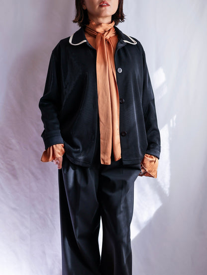 【sizeXL】1980’s Piping Round Collar Jersey Jacket