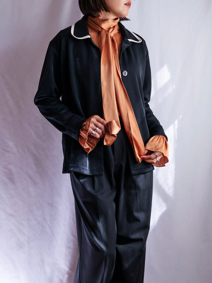 【sizeM】1990’s Viscose Bow Tie Blouse（Made In Italy）