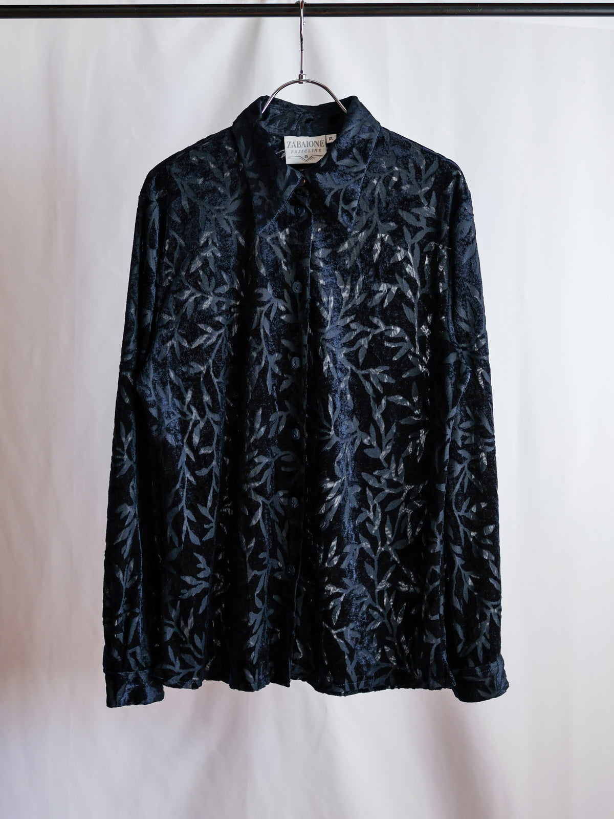 【sizeXL】1990’s Sheer Velvet Leaf Pattern Shirt