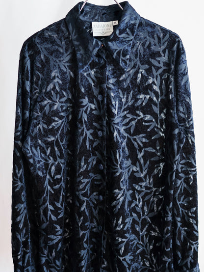 【sizeXL】1990’s Sheer Velvet Leaf Pattern Shirt