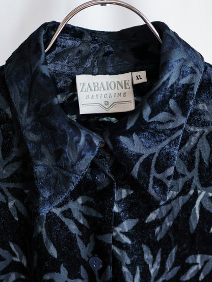 【sizeXL】1990’s Sheer Velvet Leaf Pattern Shirt