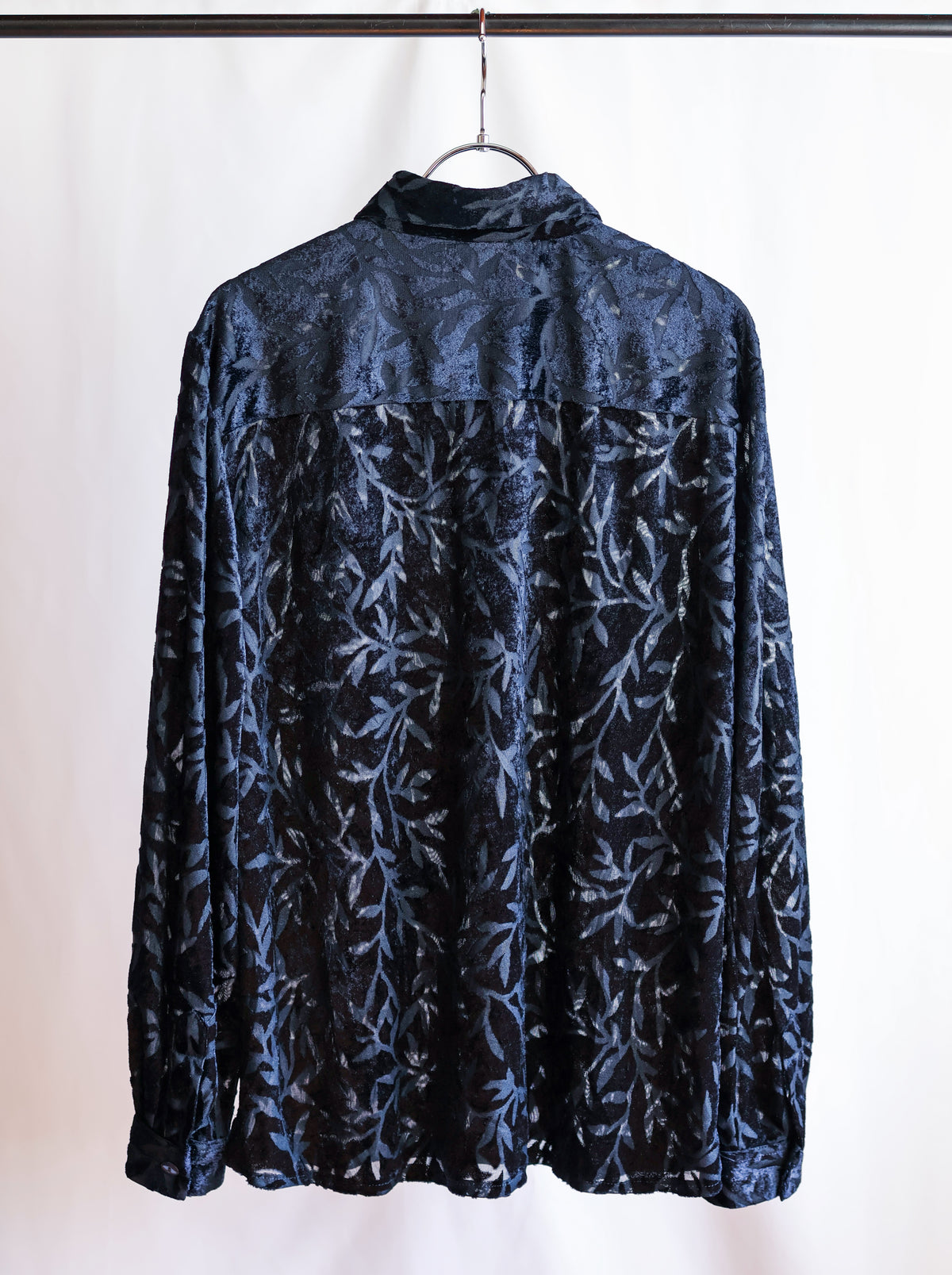 【sizeXL】1990’s Sheer Velvet Leaf Pattern Shirt