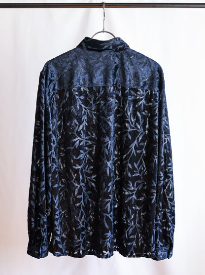 【sizeXL】1990’s Sheer Velvet Leaf Pattern Shirt