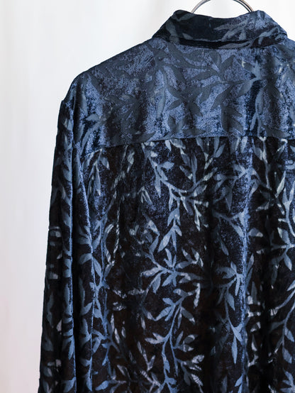 【sizeXL】1990’s Sheer Velvet Leaf Pattern Shirt