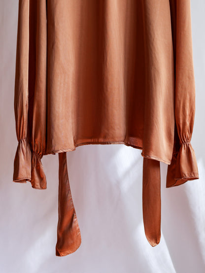 【sizeM】1990’s Viscose Bow Tie Blouse（Made In Italy）