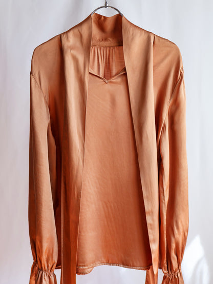 【sizeM】1990’s Viscose Bow Tie Blouse（Made In Italy）