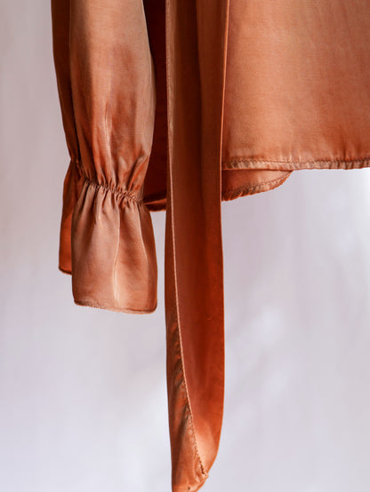 【sizeM】1990’s Viscose Bow Tie Blouse（Made In Italy）