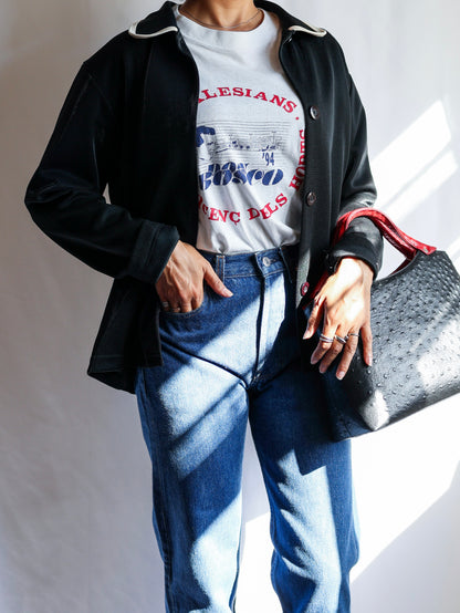 【sizeXL】1980’s Piping Round Collar Jersey Jacket