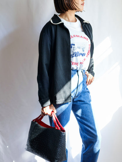 【sizeXL】1980’s Piping Round Collar Jersey Jacket