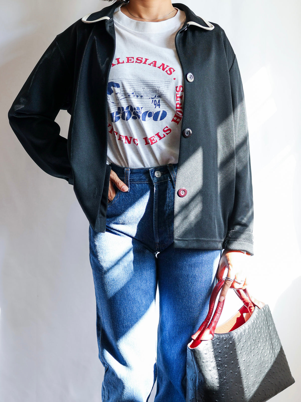 【sizeXL】1980’s Piping Round Collar Jersey Jacket