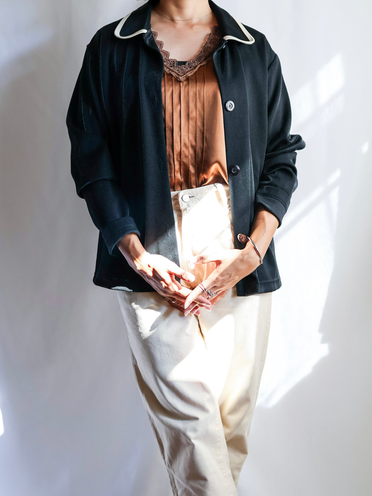 【sizeXL】1980’s Piping Round Collar Jersey Jacket