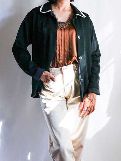【sizeXL】1980’s Piping Round Collar Jersey Jacket